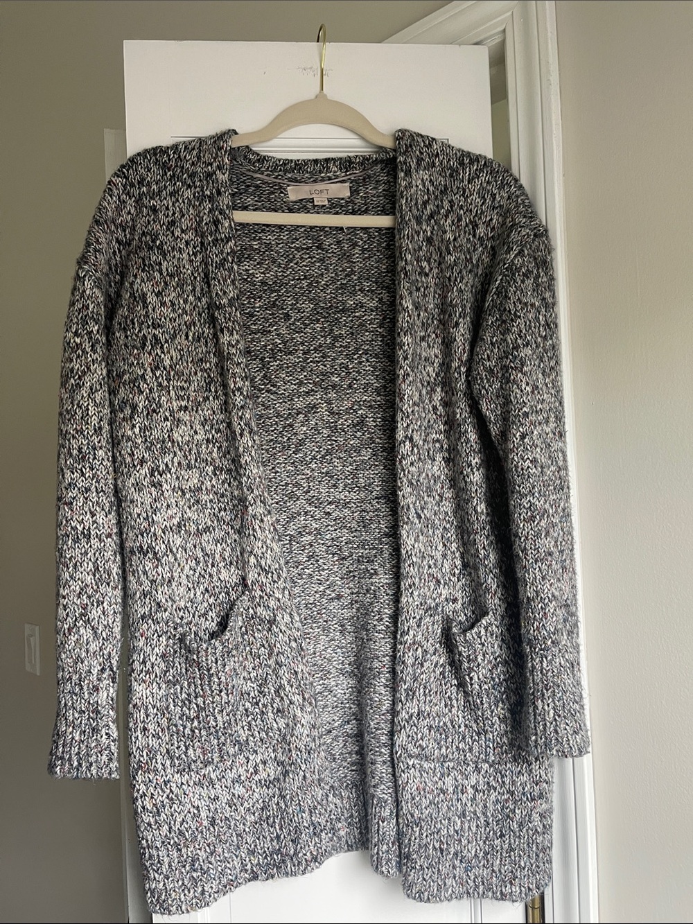 LOFT Marled Gray/Multi Color Cardigan with Pockets